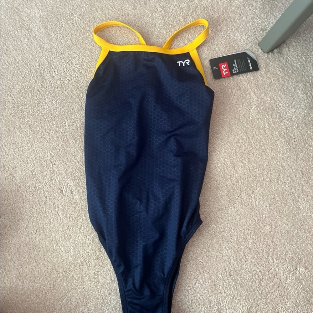 TYR Performance Swimsuit with Yellow Accents